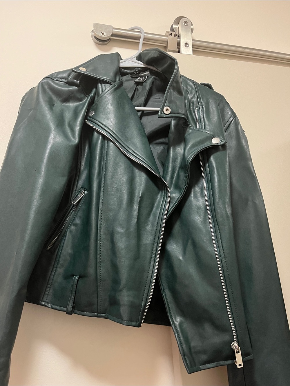 Forever 21 Dark Green Faux Leather Moto Jacket